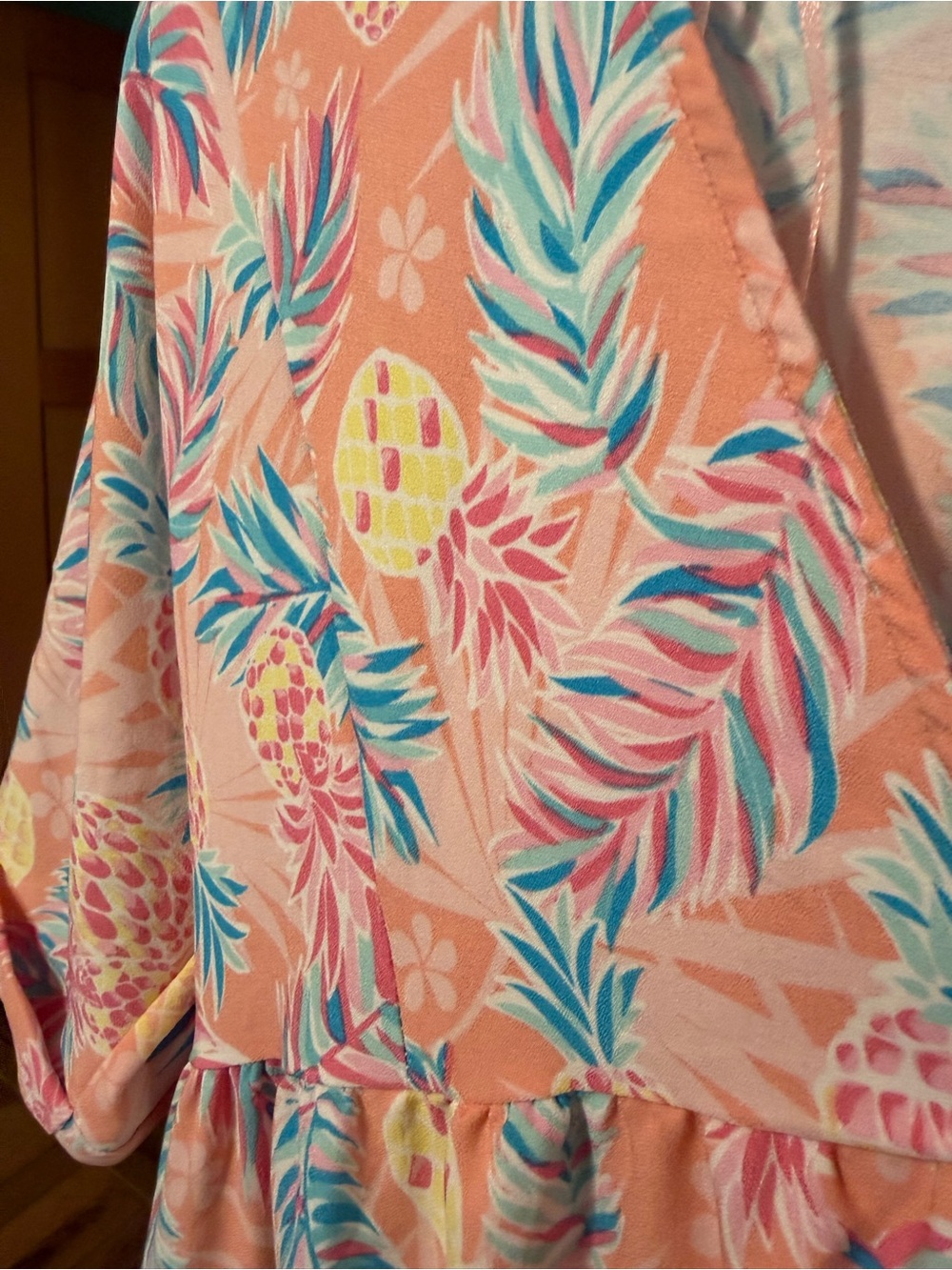 Simply Southern Pink Pineapple Tropical Palm Tiered Babydoll Dress Tunic S - Picture 5 of 14